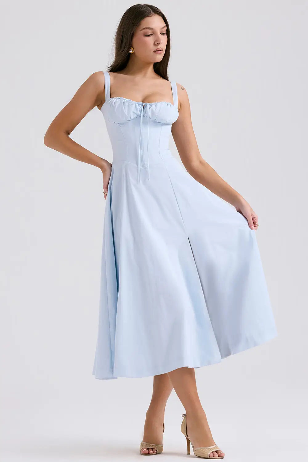 Vestido Midi Azul Celeste Corset
