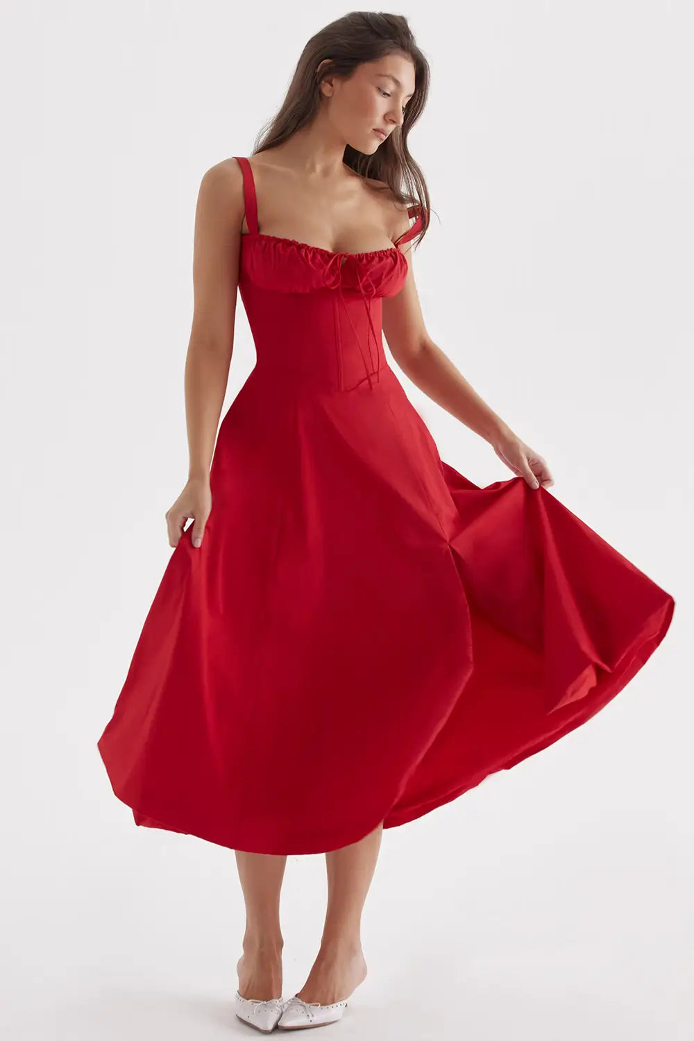 Vestido Midi Rojo Corset