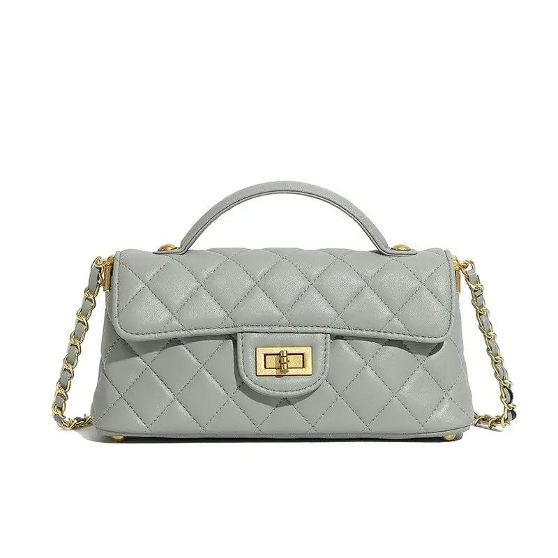 Bolso acolchado gris elegante de cuero legítimo – Modelo Margot