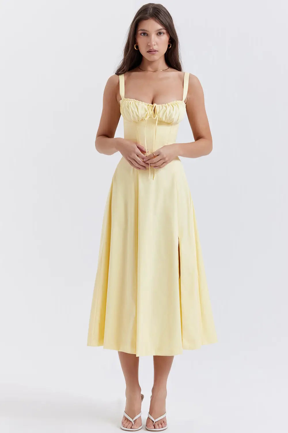 Vestido Midi Amarillo Corset