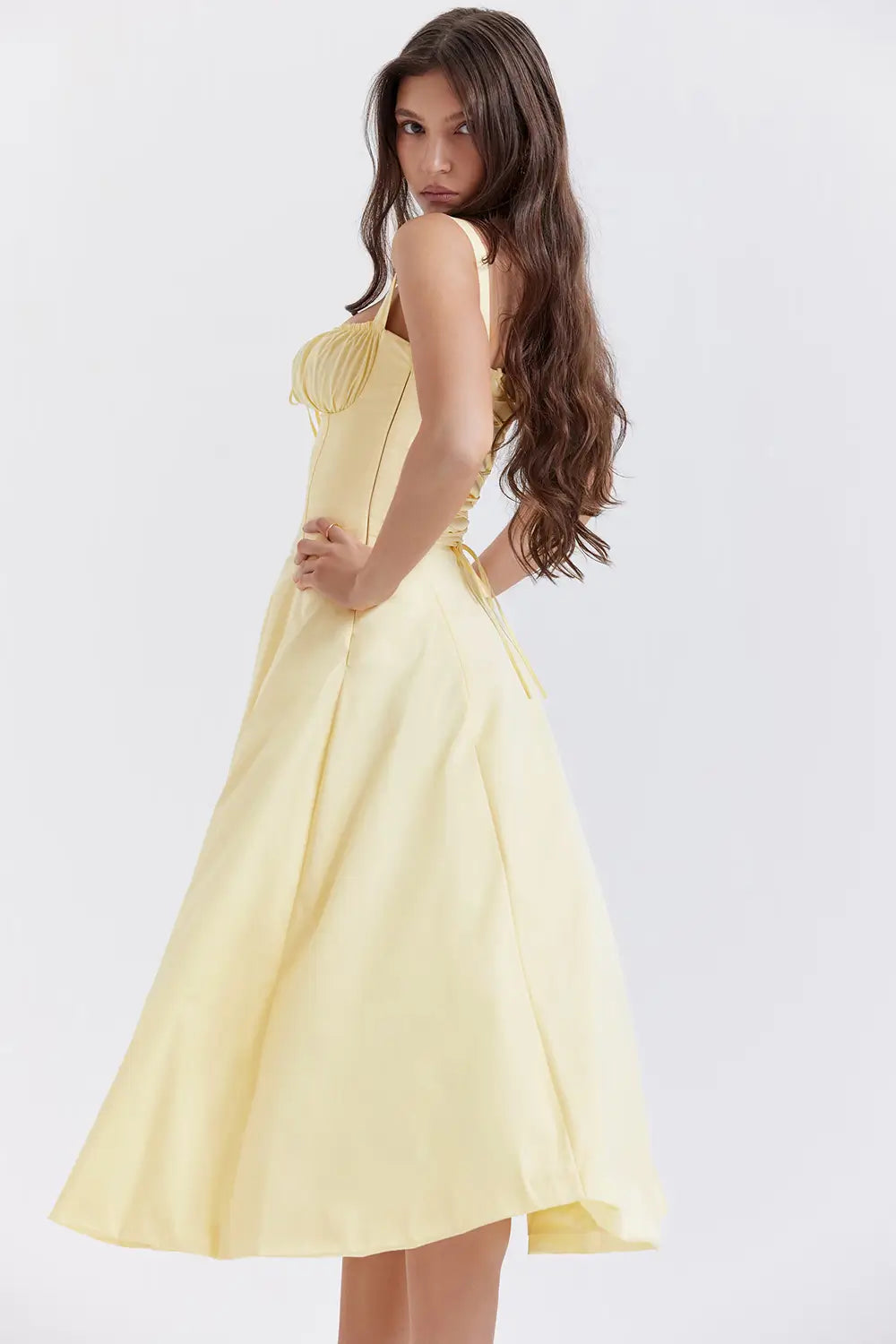 Vestido Midi Amarillo Corset